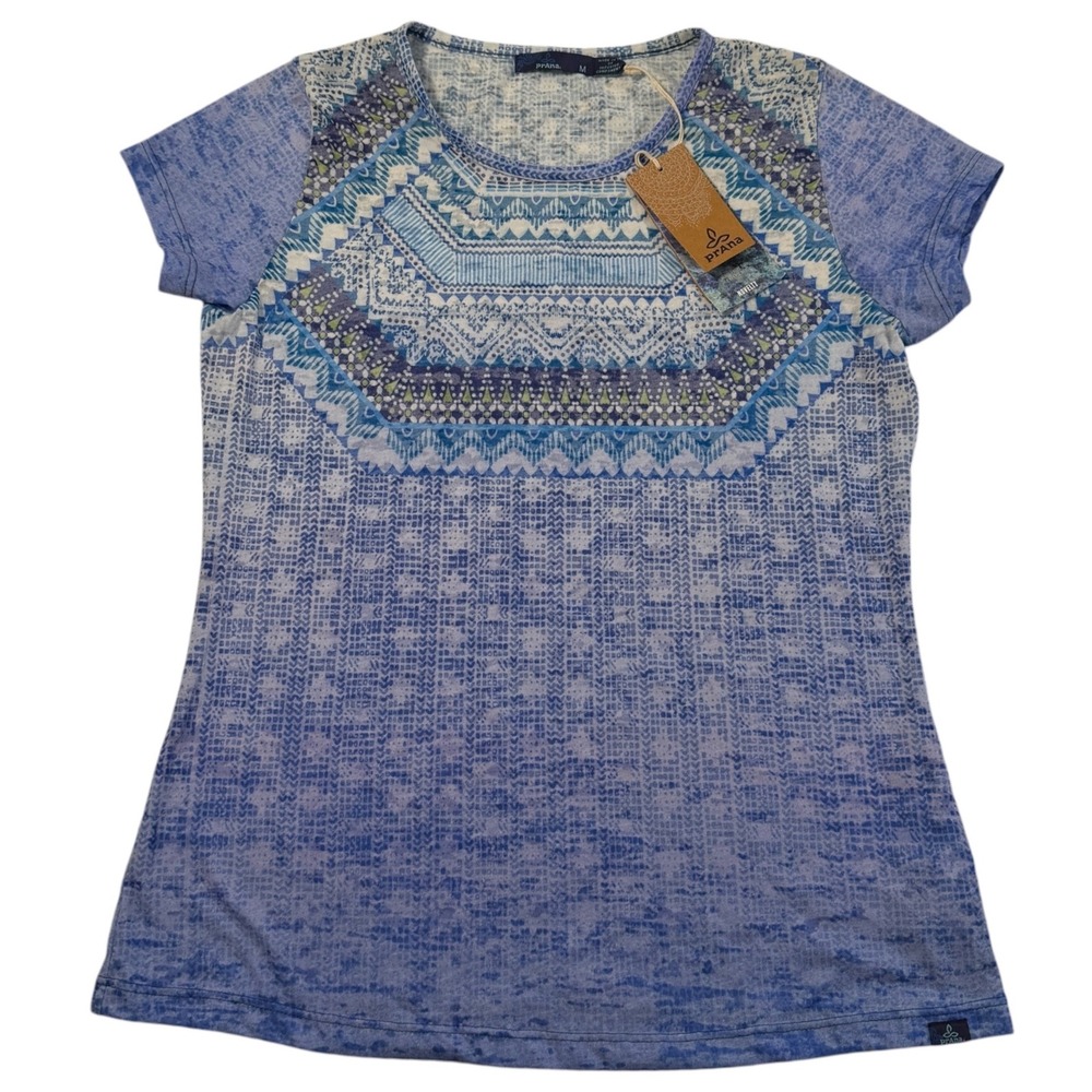 prAna Sansana Top Bluebell Gypsy Dance Blue Geometric Boho Shirt Size M NWT